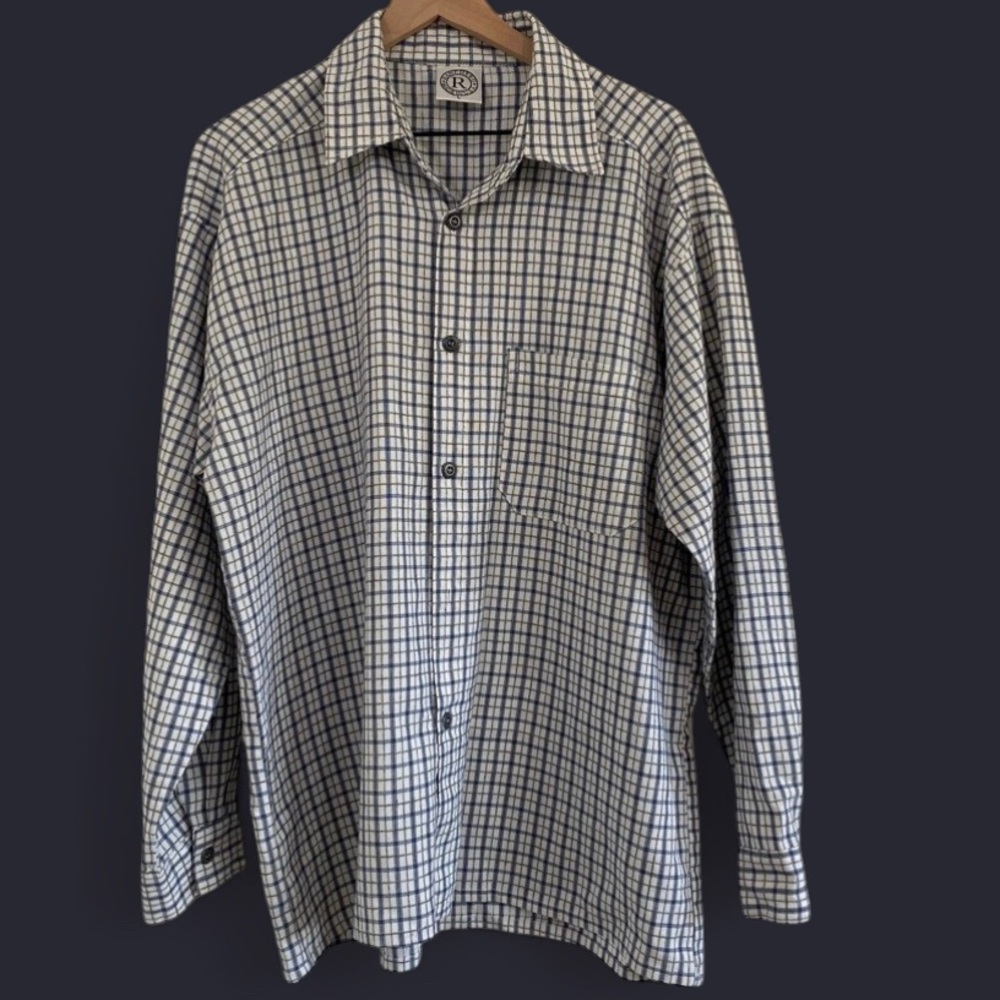Ranchero USA Men’s L Blue Plaid Cotton Long Sleeve Button Front Shirt Casual